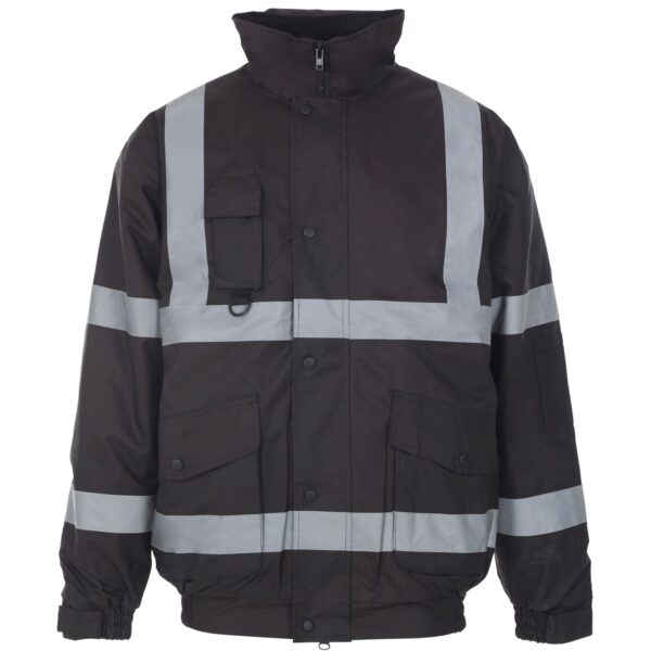 Black Padded Bomber Jacket with Hi Vis Tape Conforms to EN343 class 3:1 EN 471