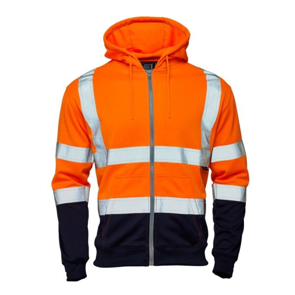 Hi Vis Orange 2 Tone Hooded Zipped Sweatshirt