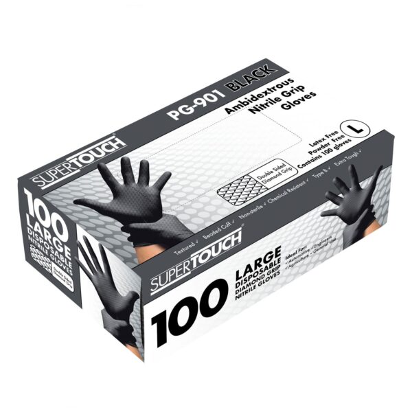 Supertouch Black Disposable Nitrile Diamond Grip Gloves - Image 2